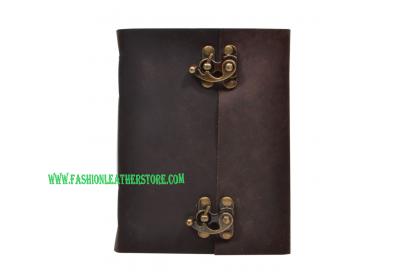 Leather Journal Blank Unlined Paper Handmade Brass Clasp Lock Journal Notebook